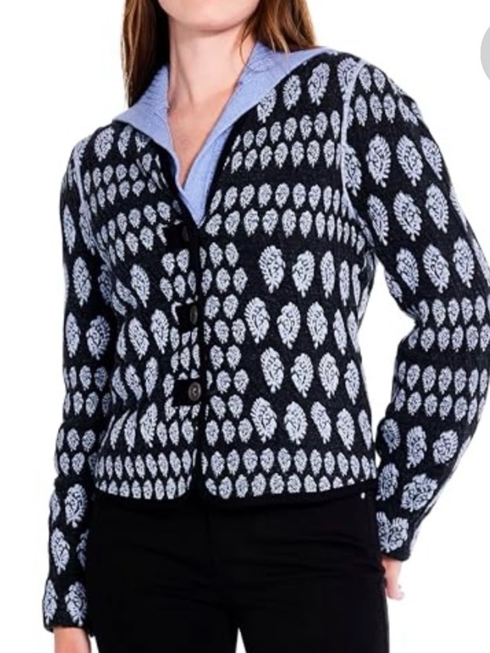 NIC+ZOE Eclipse Black and Light Blue Jacquard Knit Blazer